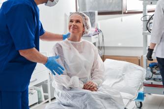 A doctor comforting a patient